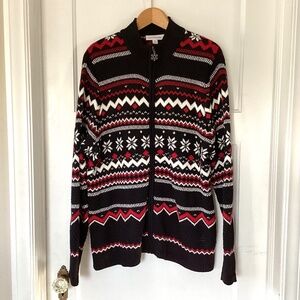 Breckenridge Sweater Fair Isle Nordic Gray Size XL Red Snowflake Design Cardigan
